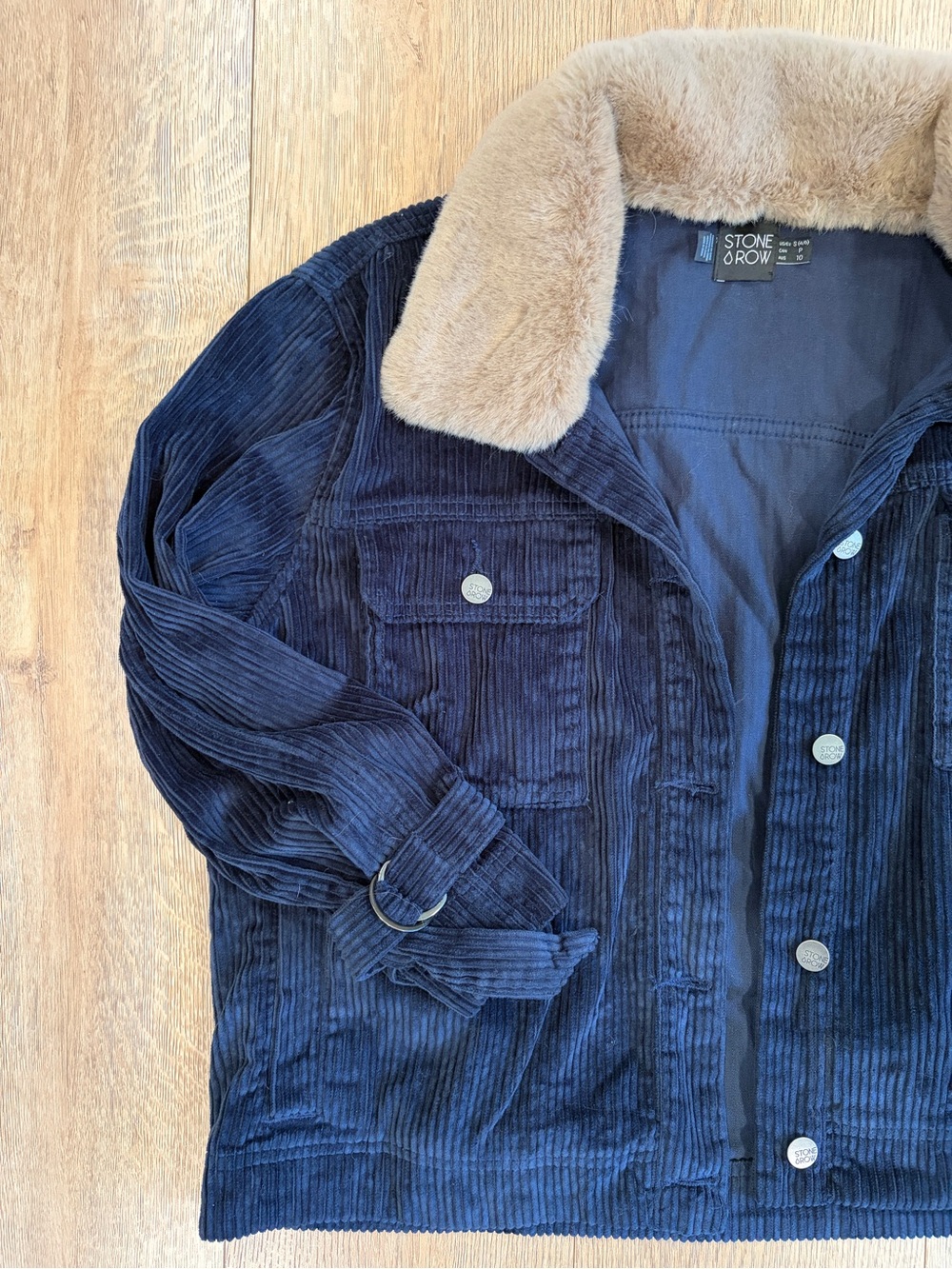 Stone Row Corduroy Sherpa Collar Jacket Women’s Small Navy Cropped Trucker Coat